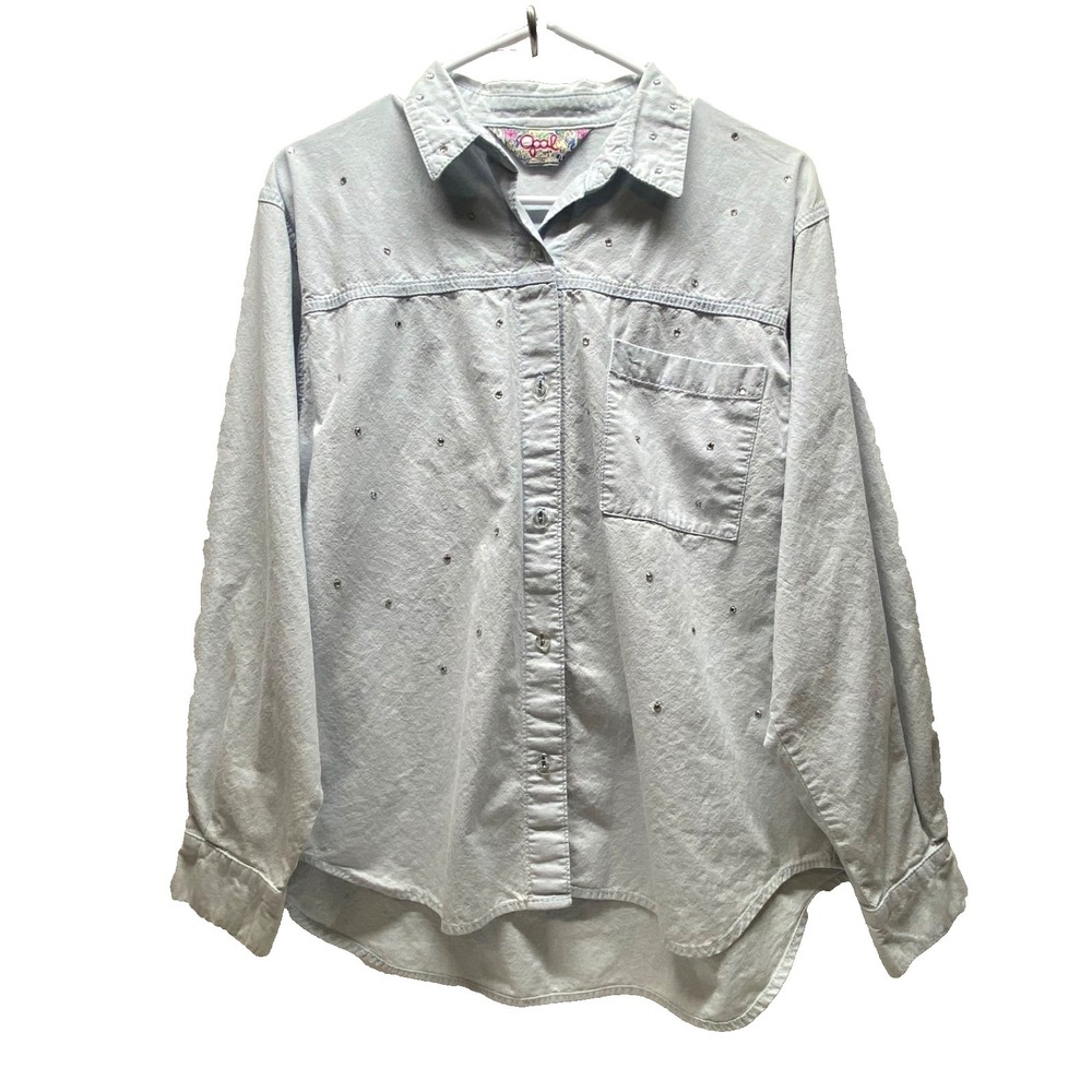 Vintage Opal Denim Shirt Women's Medium Blue Western Rhinestone Long Sleeve READ